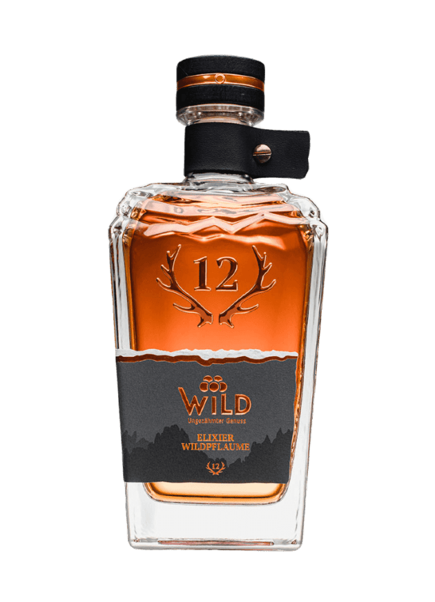 ELIXIER WILDPFLAUMEPremium-Likör, Marzipan-Bittermandel-Aromen, Pflaumen, Rosinen, Nüsse, Alkoholgehalt, Digestif, Cocktails, edle Flasche, Qualität.