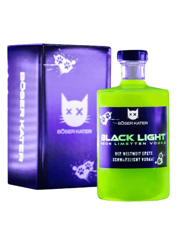 Böser Kater Blacklight Neon Vodka mit natürlichem Schwarzlicht-Effekt & Limetten 0,5l 40% Vol.
